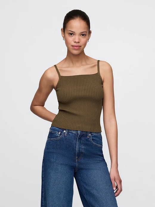 Gap Olive Ribbed Square-Neck Cami